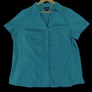 Lane Bryant Women's Size 20 Blue/Green Button-Cuff Button-up Blouse
